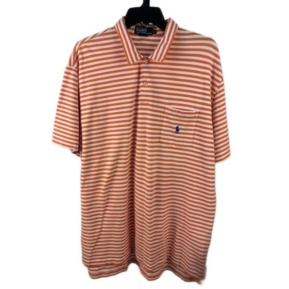 Polo‎ Ralph Lauren Men's Size XL Orange Striped Short Sleeve Cotton Polo Shirt